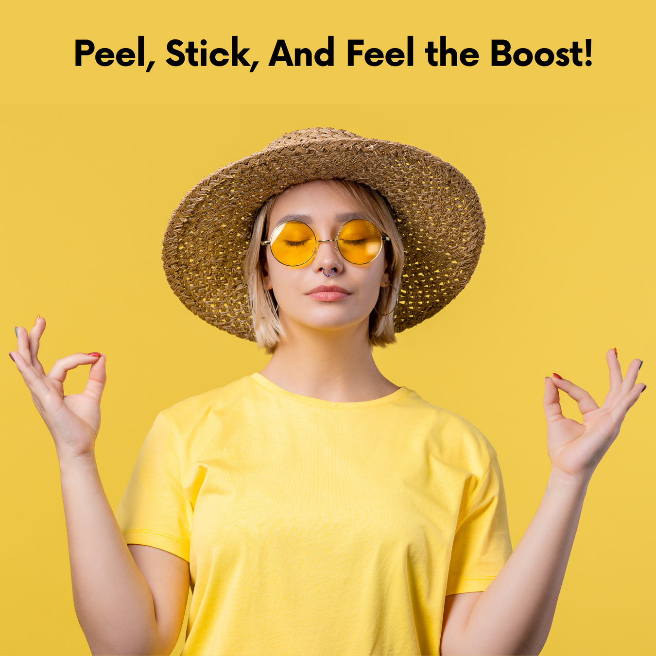 Woman relaxing with Wonder Patch Menopause – clear waterproof patch offering comfort and balance through natural changes UK