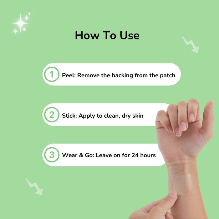 Clear waterproof Wonder Patch Weight Away applied on skin – discreet daily patch